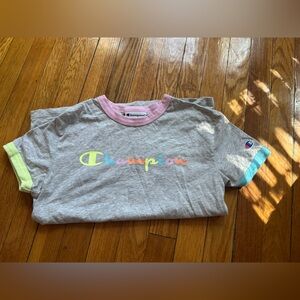 Champion Gray T-Shirt with Colorful Logo
